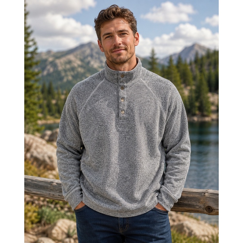 Tommy Bahama Flipside Pullover Mens Large Gray Marl Half Snap Mock Neck Sweater